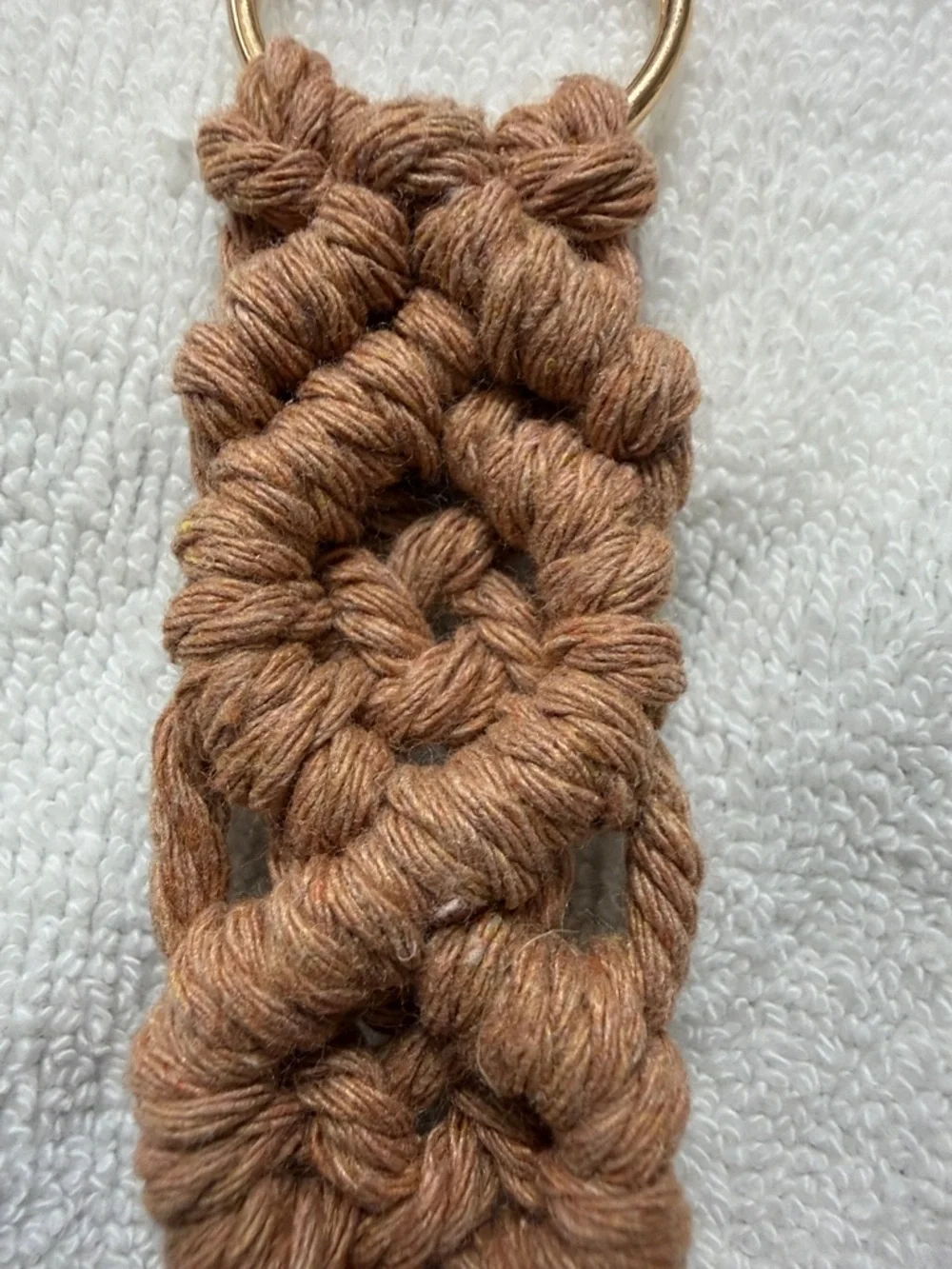 Macramé Keychain Brown Boho with Gold Hardware
